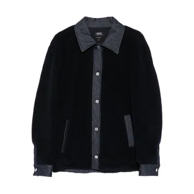 Apc A. P.c. Will Fleece Denim-panel Jacket In Black