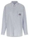 Apc Oversized Striped Button-down Shirt With Logo Details In Blue