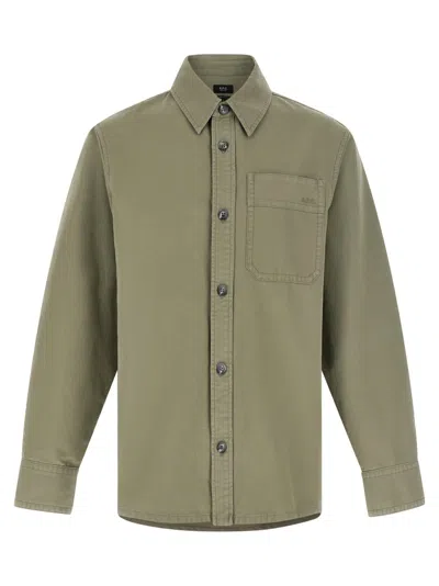 Apc A.p.c. Oxford Cotton Shirt With Embroidered Logo In Green
