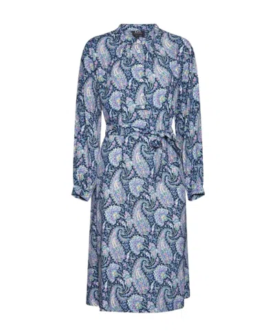 Apc Paisley Print Dress In Blue