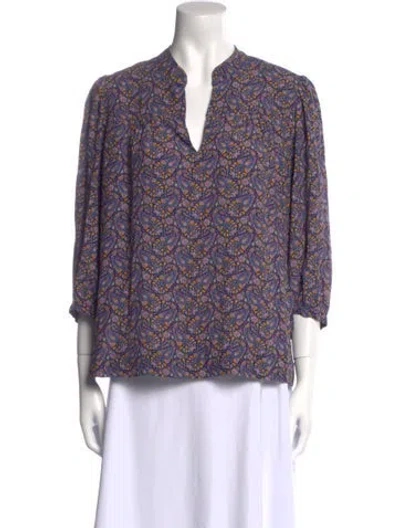 Pre-owned Apc Paisley Print V-neck Blouse In Blue