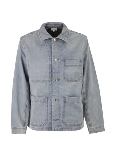 A.p.c. Cotton Denim Jacket With Patch Pockets In Blue