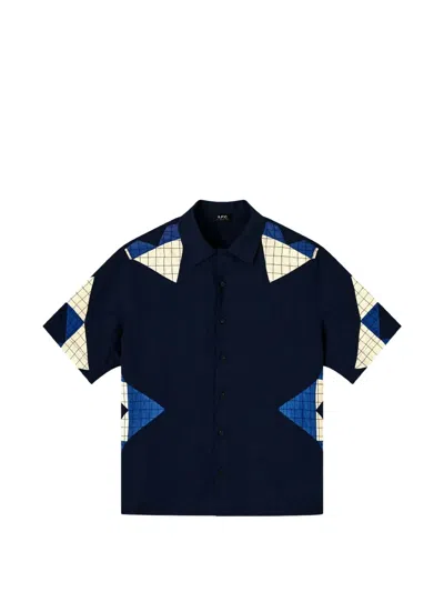 A.p.c. Patchwork Grid-pattern Shirt In Black