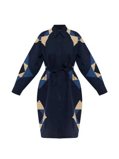 Apc Patchwork Shirt Dress In Black