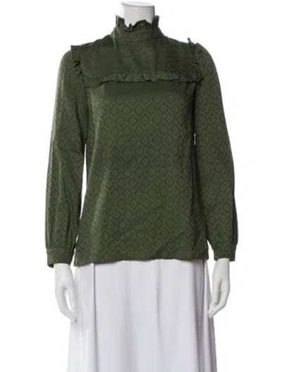 Pre-owned A.p.c. Patterned Long Sleeve Top In Green