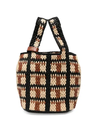A.p.c. Multicolor Pecan Raffia Leather-trim Tote Bag In Brown