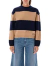 Apc A.p.c. Penny Knitted Stripped Jumper In Navy Beige