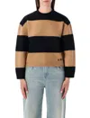 Apc Coarse Stripe Knit Sweater With Crew Neck In Brown