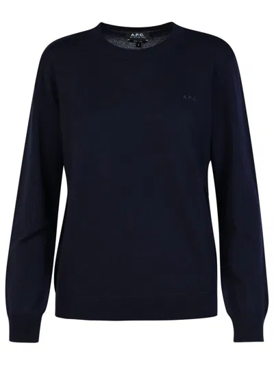 Apc Wool Sweater Crew Neck Ribbed Cuffs In Navy