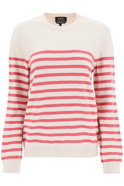 Apc 'phoebe' Striped Cashmere And Cotton Jumper In Beige