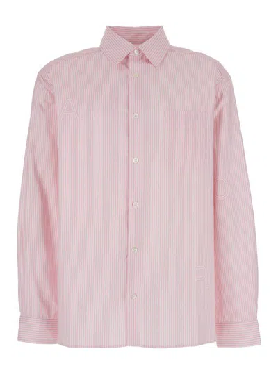 Apc Pink Shirt With Classic Collar And All-over Striped Motif In Cotton Man