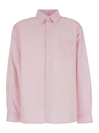 Apc Pink Shirt With Classic Collar And All-over Striped Motif In Cotton Man