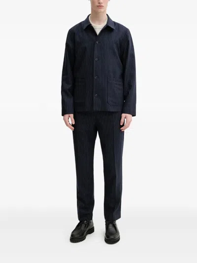 Apc Pinstripe Drawstring Trousers In Blue