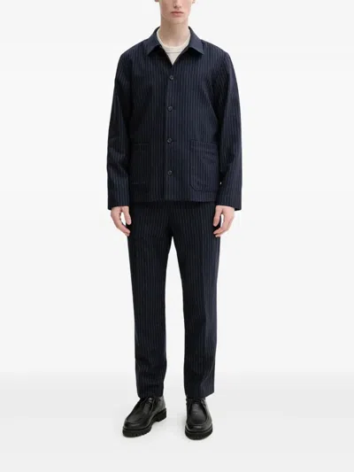 Apc Pinstripe Wool-blend Jacket In Blue
