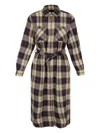 Apc Plaid-check Belted Midi Dress In Brown