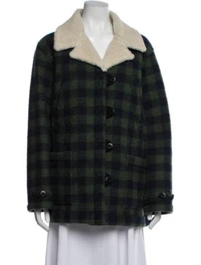 Pre-owned A.p.c. Plaid Print Coat In Green