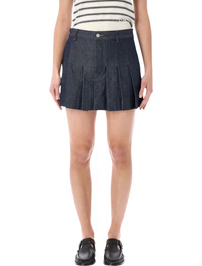 Apc A.p.c. Pleated Denim Mini Skirt In Blue