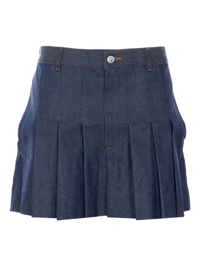 Apc A.p.c. Women Pleated Mini Denim Skirt In Blue