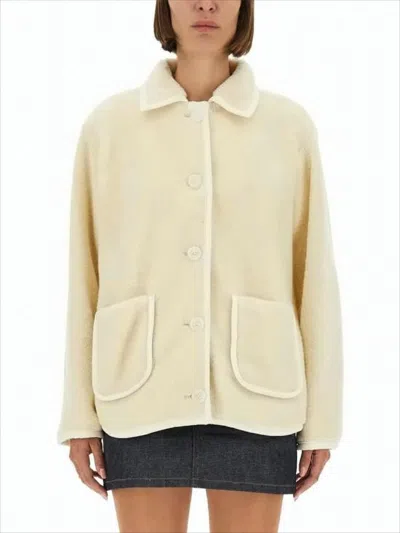 A.p.c. Stylish Coat With Large Pockets And Trim In Neutral