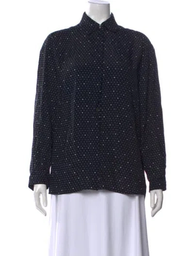 Pre-owned A.p.c. Polka Dot Print Long Sleeve Button-up Top In Black