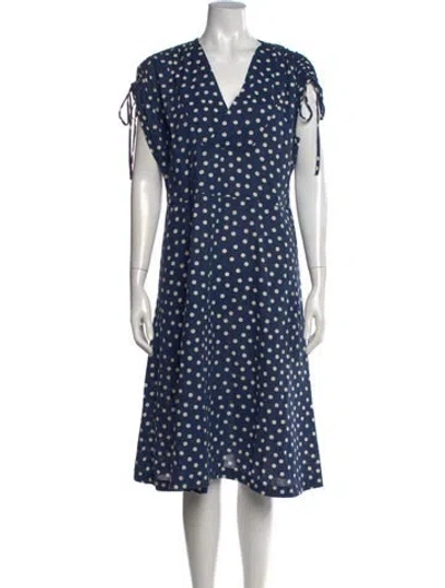 Pre-owned A.p.c. Polka Dot Print Midi Length Dress In Blue/neutrals
