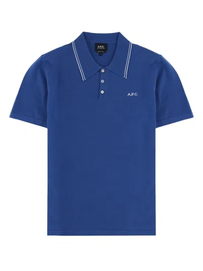 A.p.c. Alex Minimalist Double Stripes Polo Shirt In Blue