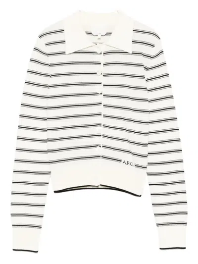 Apc A.p.c. Polo-collar Cotton Striped Cardigan Clothing In White