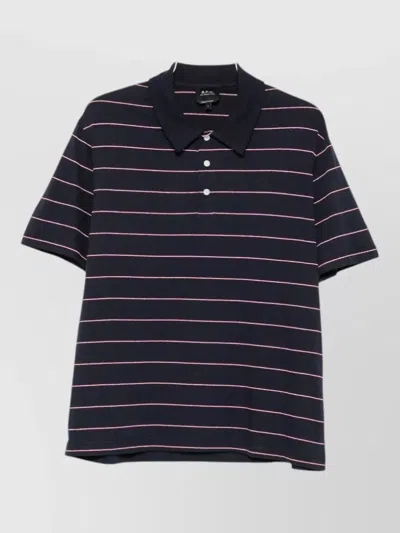 A.p.c. A. P.c. Striped Button-front Polo Shirt With Embroidered Logo In Black