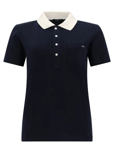 A.p.c. Polo Shirt With Logo And Contrasting Collar In Blue