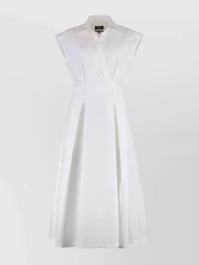 Apc Poplin Cotton Shirtdress With Flared Hem In White