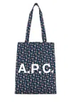 Apc Printed Canvas Lou Shopping Bag In Azzurro