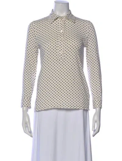 Pre-owned A.p.c. Printed Long Sleeve Polo In White