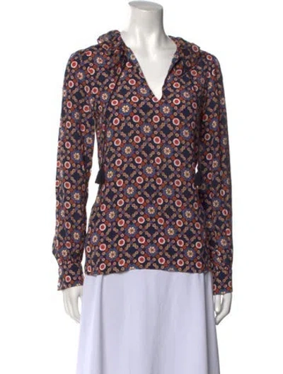 Pre-owned Apc Printed V-neck Blouse In Blue