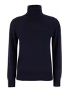 Apc A.p.c. Blue High Neck Sweater With Logo Embroidery In Wool Woman In Blue