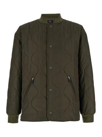 Apc Quilted Bomber Jacket In Green