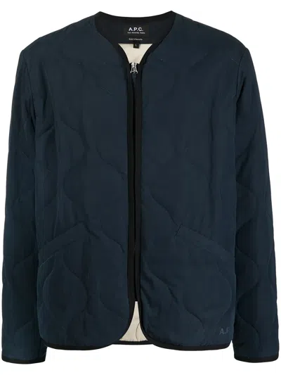 Apc Quilted Front-zip Jacket In Blue
