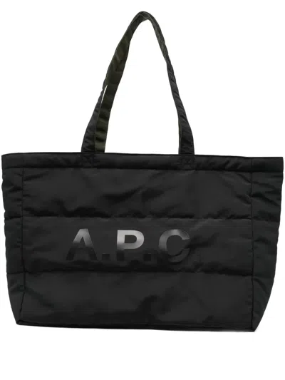 Apc Quilted Logo-print Tote Bag In Black