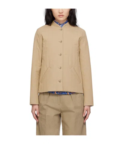Apc Quilted Stand-neck Casual Jacket In Brown