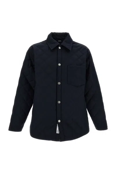 A.p.c. Quilted Wool Blend Blouson Jacket With Classic Detailing In Black