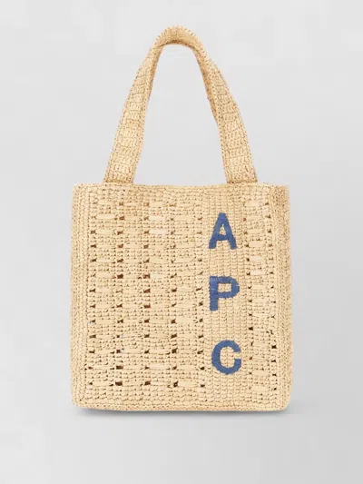 A.p.c. Raffia Tote Bag Woven Texture Top Handles In Brown