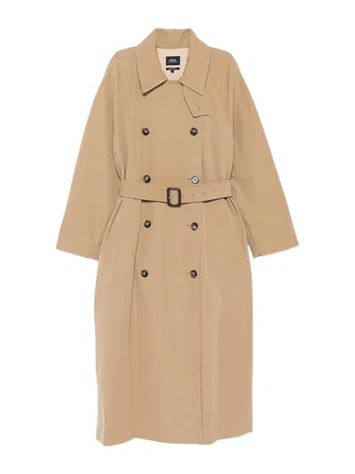 A.p.c. A. P.c. Belted Double-breasted Trench Coat In Neutral