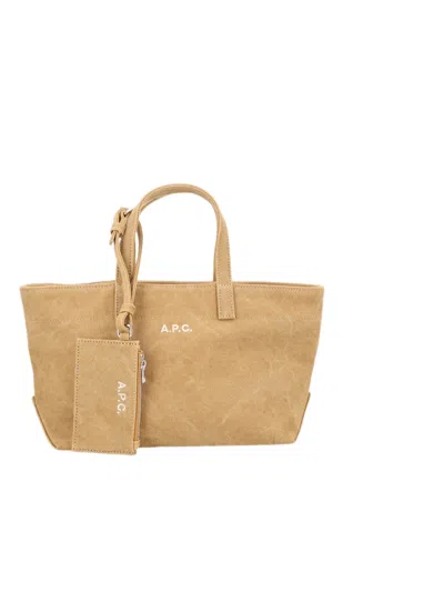 A.p.c. Rectangular Brown Cotton Tote Bag With Detachable Pouch