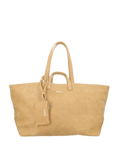 A.p.c. Rectangular Cotton Tote Bag With Versatile Carrying Options In Brown
