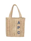 A.p.c. Rectangular Raffia Tote Bag With Contrasting Logo In Beige