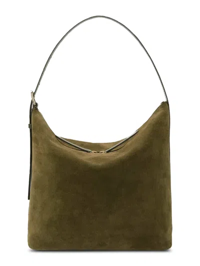 A.p.c. Rectangular Suede Handbag With Top Handle In Green