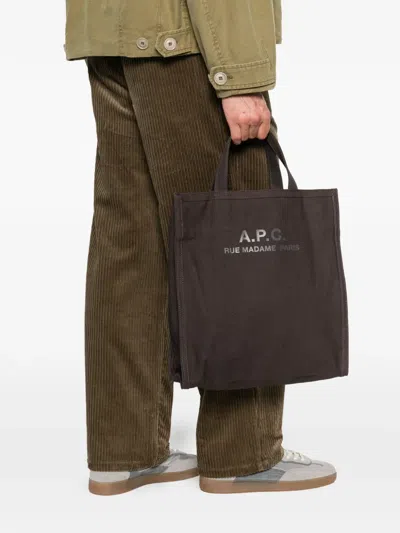 A.p.c. Récupération Logo-print Tote Bag In Brown