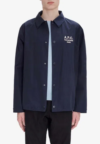Apc Regis Logo Embroidered Jacket In Navy