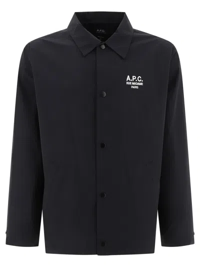 Apc A.p.c. Regis Logo Embroidered Straight Hem Shirt Jacket In Black