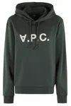 Apc A.p.c. Relaxed-fit Green Hoodie With Velvet Logo Detail In Green