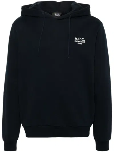 Apc A.p.c. Relaxed Fit Hooded Blue Sweatshirt In Organic Cotton
